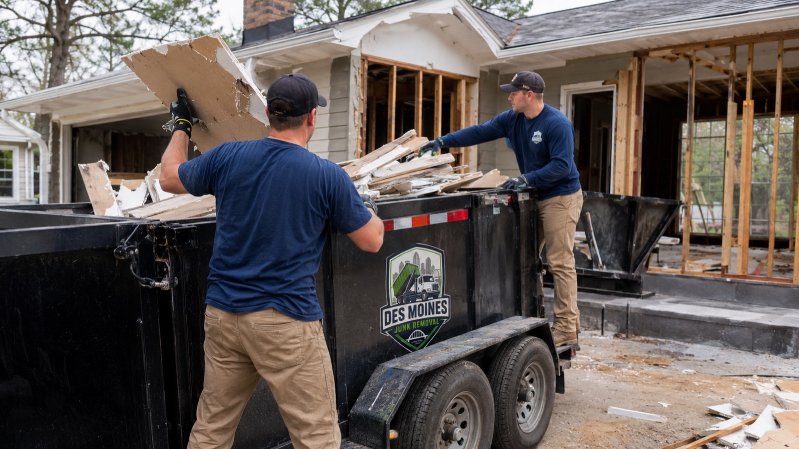 Des Moines junk removal truck and crew at residential property
